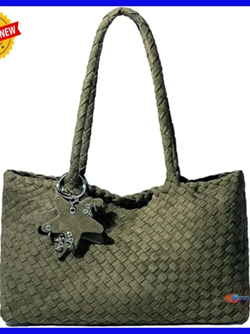 Large Woven Vegan Leather Hobo Tote Shoulder Bag with Clutch
